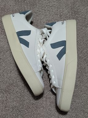 Veja Campo White Leather Sneakers with Blue Accents 9